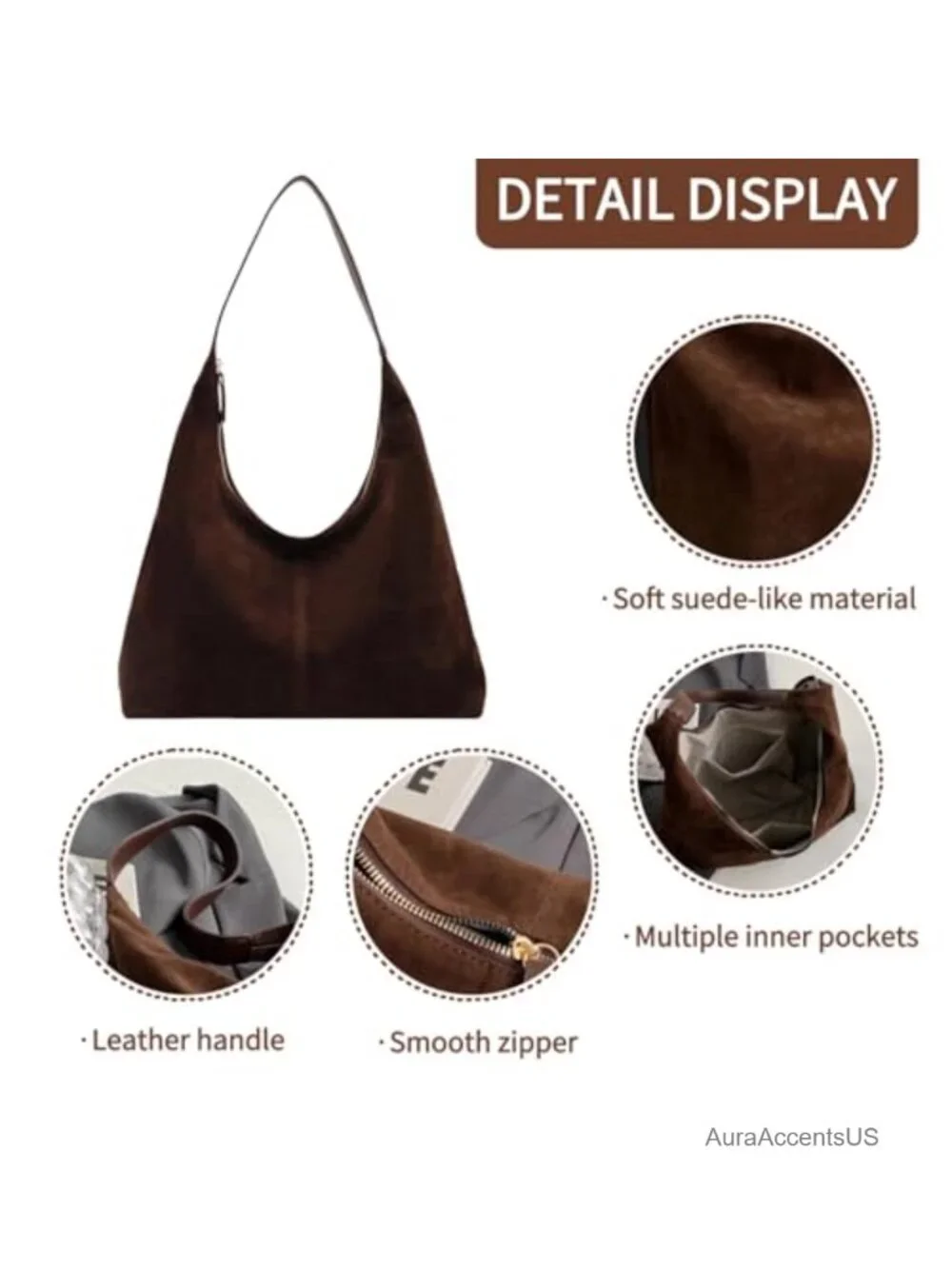 Women's Suede Shoulder Bag Hobo Handbag Underarm Purse Tote Work Travel